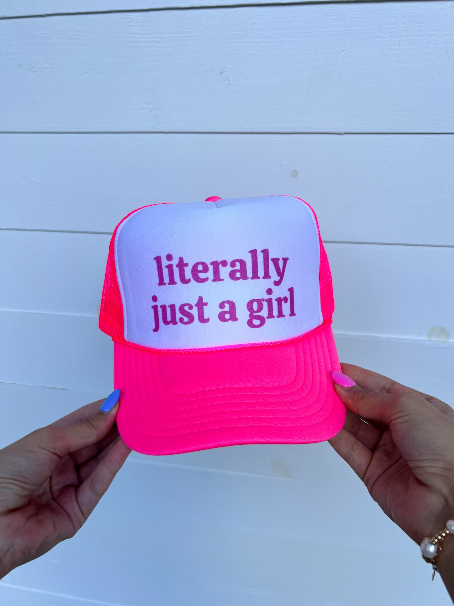 Literally Just A Girl Trucker Hat - Hot Pink
