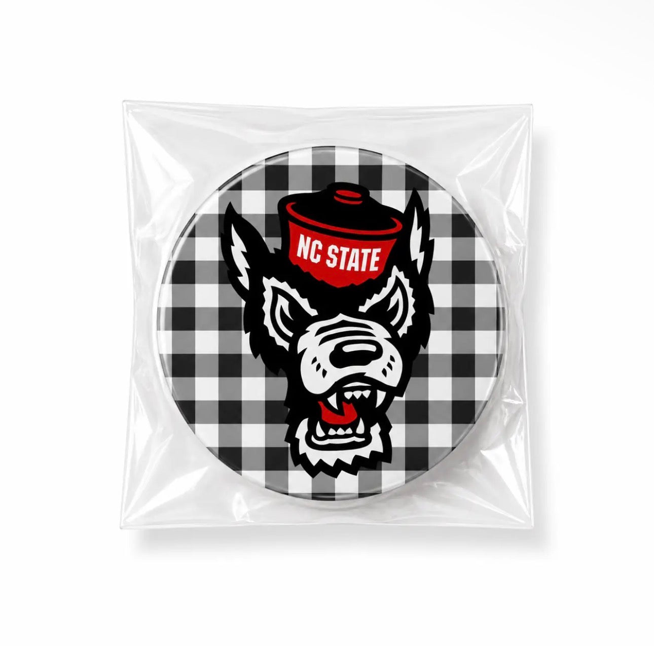 NC State Gingham Button