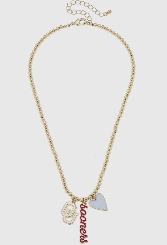 OU Sooners Beaded Charm Necklace