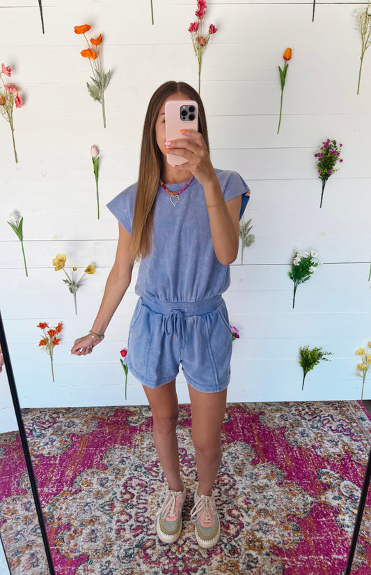 All Day Chill Romper - Washed Blue