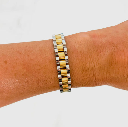 Gold & Silver Watch Band Bracelet