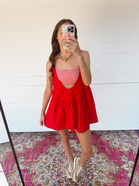 Off Duty Romper Dress - Red