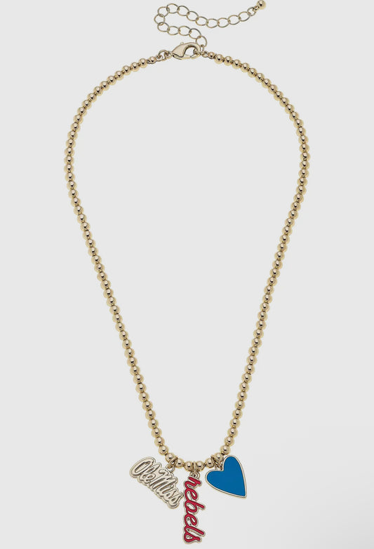 Ole Miss Beaded Charm Necklace